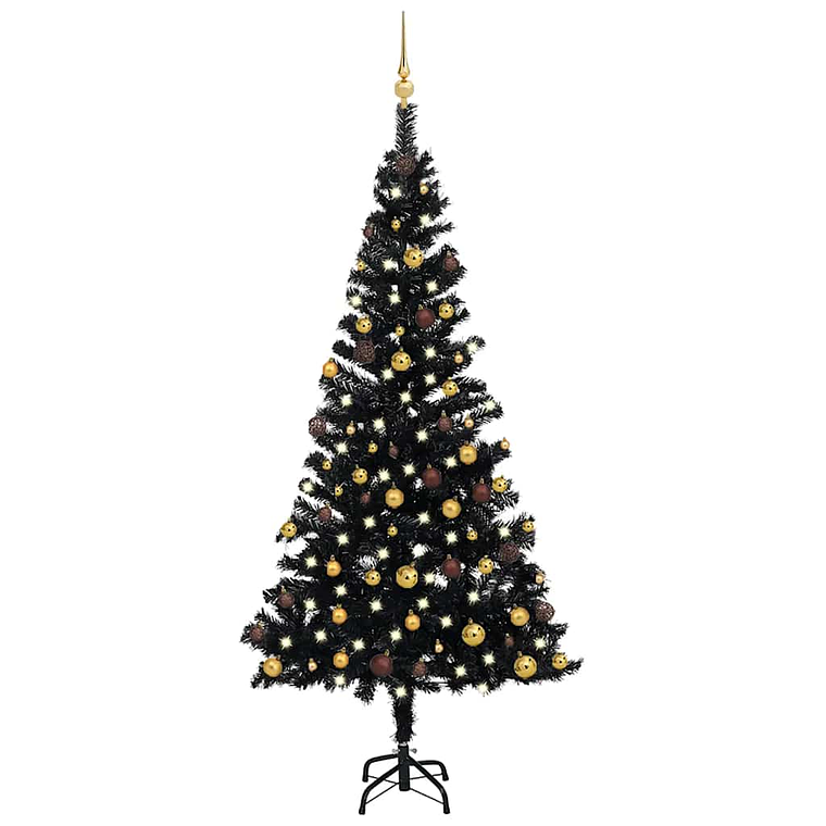 vidaXL Árvore Natal artificial pré-iluminada c/ bolas PVC preto 1