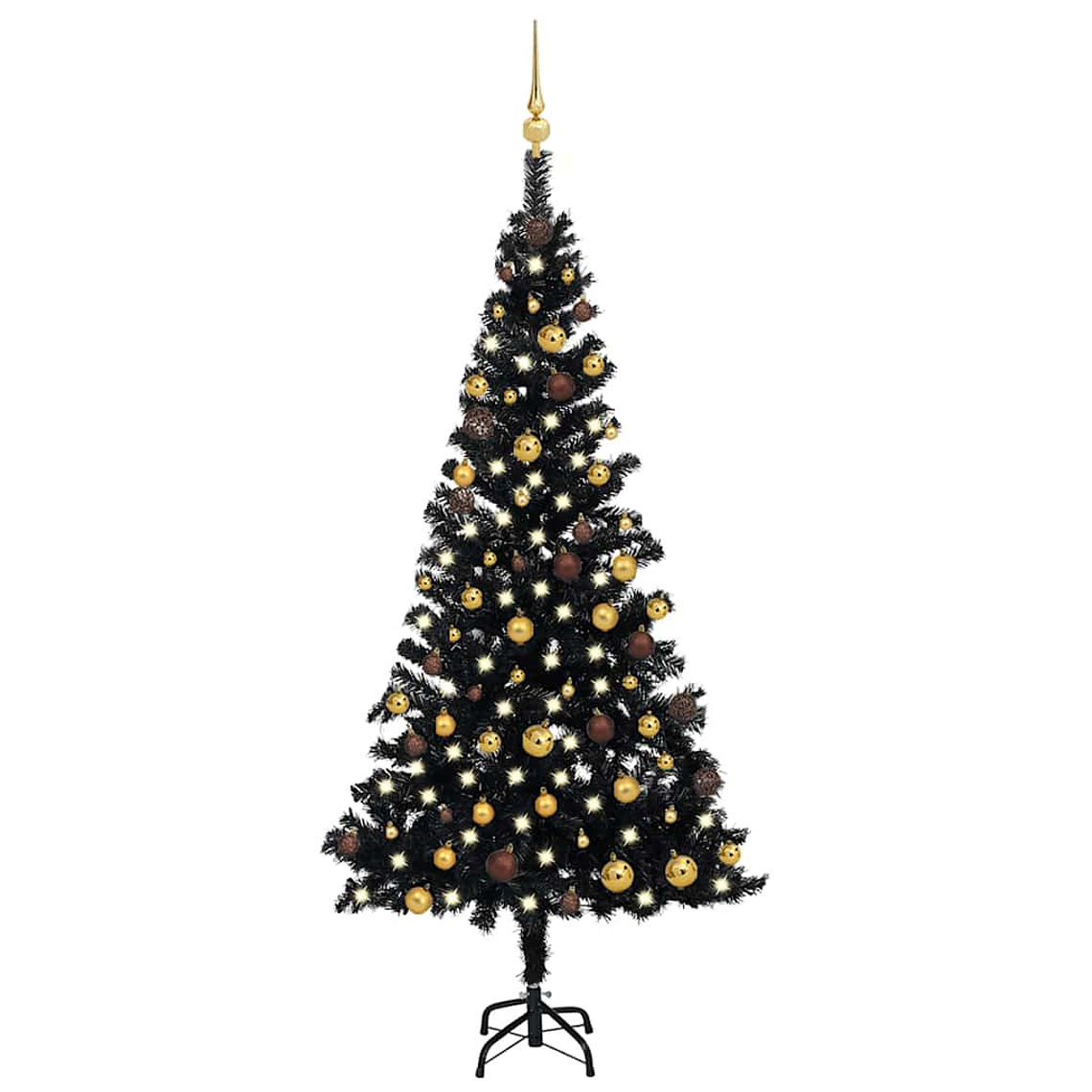 vidaXL Árvore Natal artificial pré-iluminada c/ bolas PVC preto 1