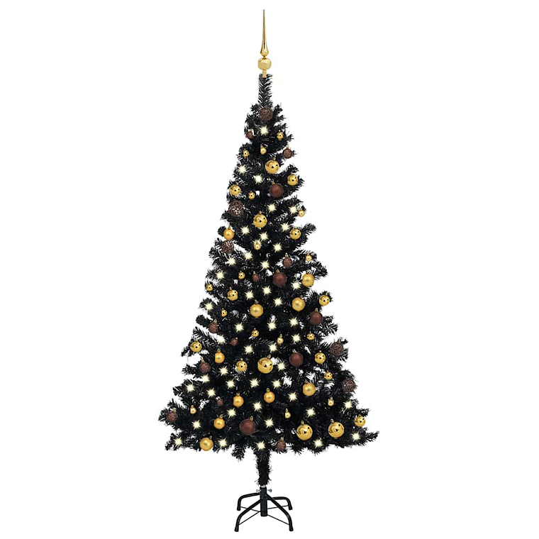 vidaXL Árvore Natal artificial pré-iluminada c/ bolas PVC preto 1