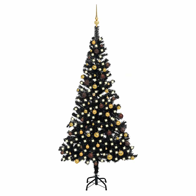 vidaXL Árvore Natal artificial pré-iluminada c/ bolas PVC preto 1