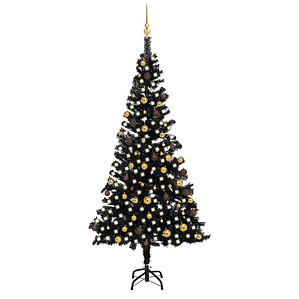 vidaXL Árvore Natal artificial pré-iluminada c/ bolas 240cm PVC preto