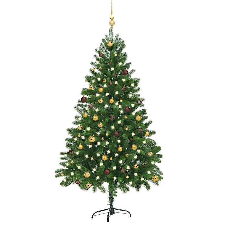 vidaXL Árvore Natal artificial pré-iluminada c/ bolas 210 cm verde 1