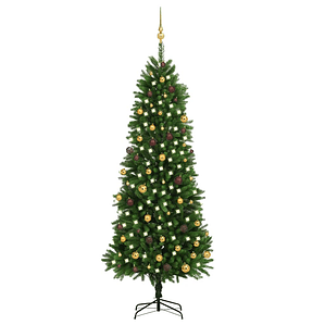 vidaXL Árvore Natal artificial pré-iluminada c/ bolas 240 cm verde