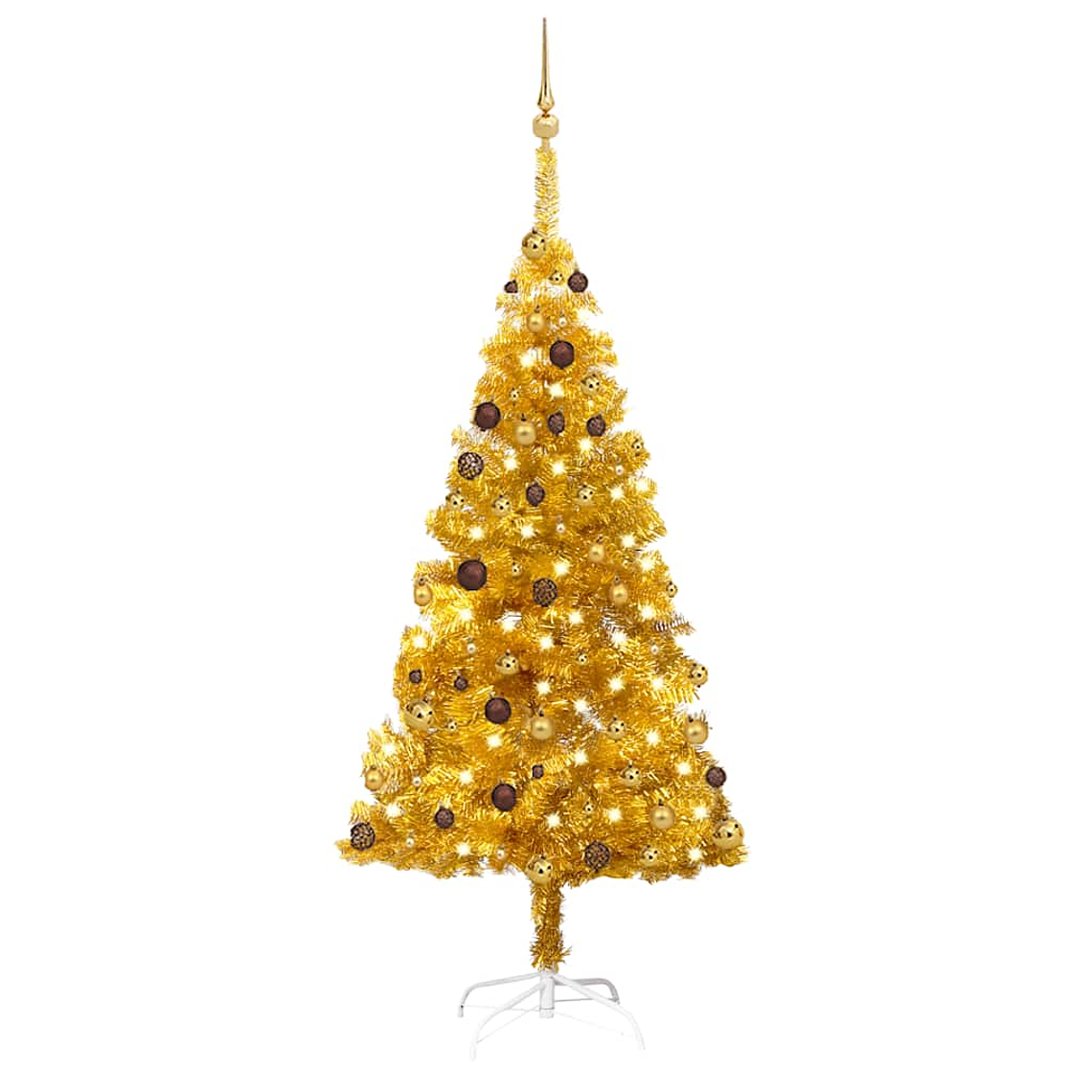 vidaXL Árvore Natal artificial pré-iluminada c/bolas 180cm PET dourado 1