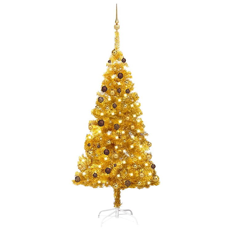 vidaXL Árvore Natal artificial pré-iluminada c/bolas 180cm PET dourado 1