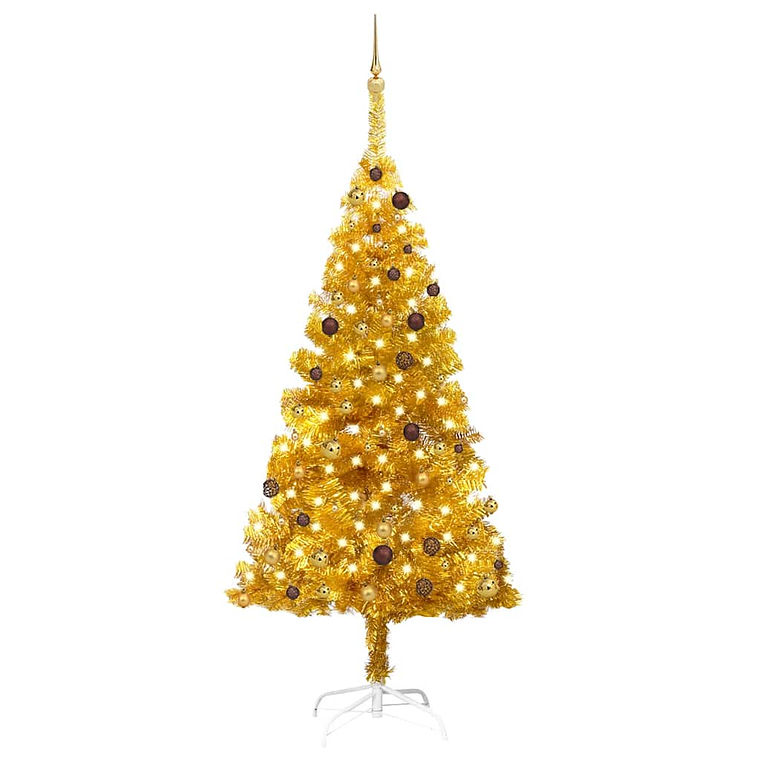 vidaXL Árvore Natal artificial pré-iluminada c/bolas 210cm PET dourado 1