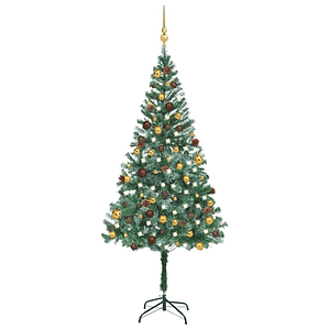 vidaXL Árvore Natal artificial pré-iluminada c/ bolas e pinhas 180 cm