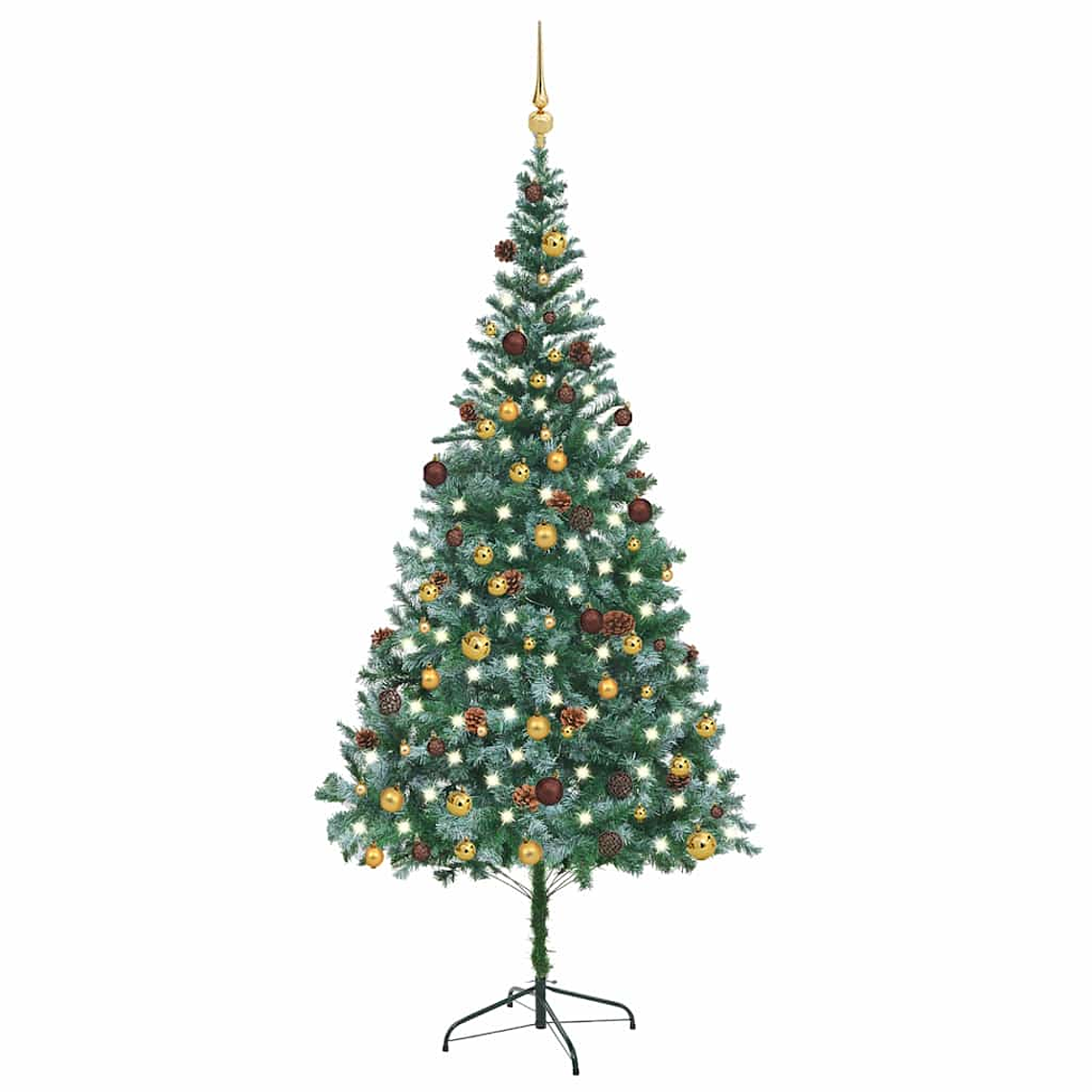 vidaXL Árvore Natal artificial pré-iluminada c/ bolas e pinhas 210 cm 1