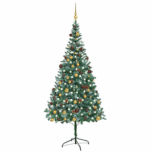 vidaXL Árvore Natal artificial pré-iluminada c/ bolas e pinhas 210 cm