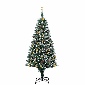 vidaXL Árvore Natal artificial com LEDs e bolas e pinhas 210 cm
