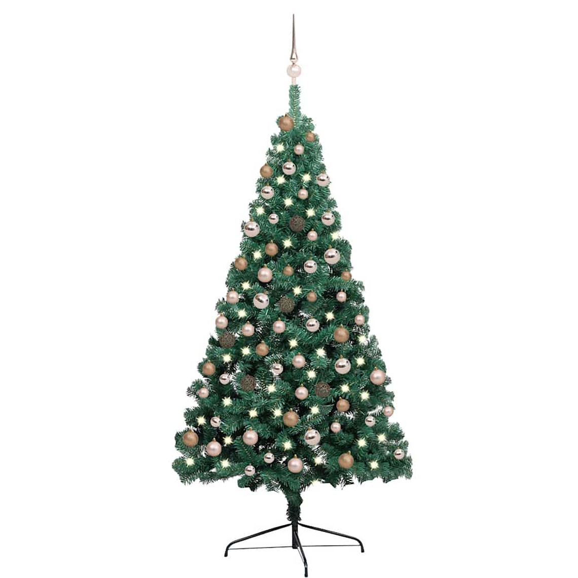 vidaXL Meia árvore Natal artificial pré-iluminada c/ bolas verde 1