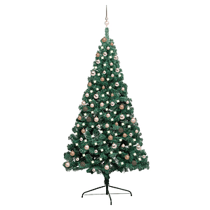 vidaXL Meia árvore Natal artificial pré-iluminada c/ bolas verde