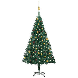 vidaXL Árvore Natal artificial pré-iluminada c/ bolas 180 cm PVC verde