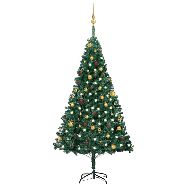 vidaXL Árvore Natal artificial pré-iluminada c/ bolas 180 cm PVC verde 1