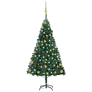 vidaXL Árvore Natal artificial pré-iluminada c/ bolas 150 cm PVC verde
