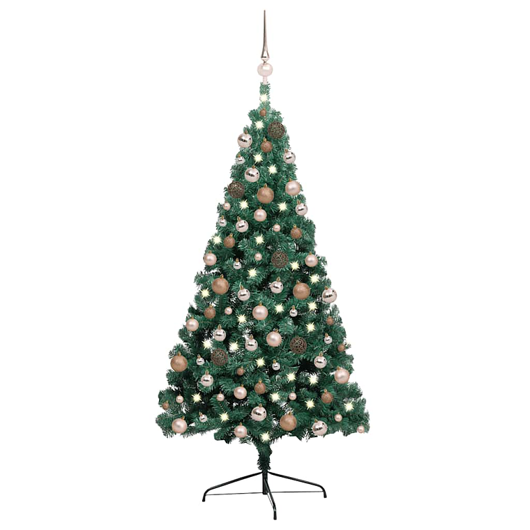 vidaXL Meia árvore Natal artificial pré-iluminada c/ bolas verde 1