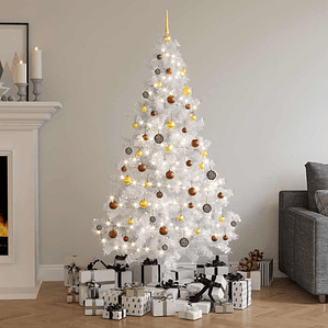 vidaXL Árvore Natal artificial pré-iluminada c/ bolas PVC branco