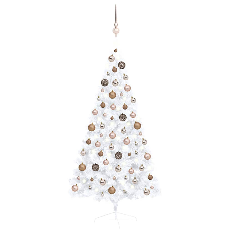 vidaXL Meia árvore Natal artificial pré-iluminada c/ bolas branco 1