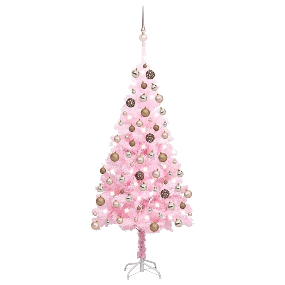 vidaXL Árvore Natal artificial pré-iluminada c/ bolas PVC rosa 1
