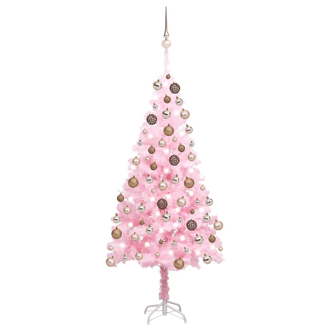 vidaXL Árvore Natal artificial pré-iluminada c/ bolas PVC rosa 1