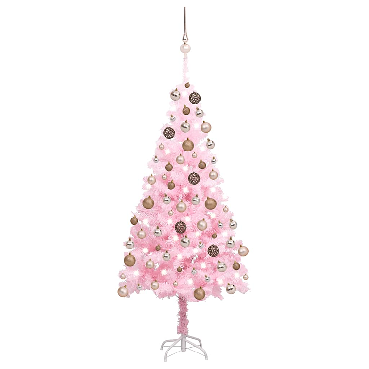 vidaXL Árvore Natal artificial pré-iluminada c/ bolas PVC rosa 1