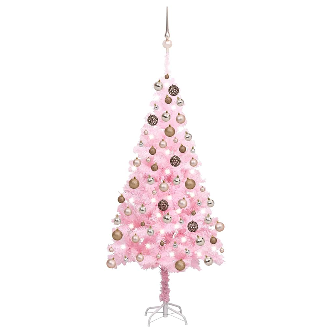 vidaXL Árvore Natal artificial pré-iluminada c/ bolas PVC rosa 1