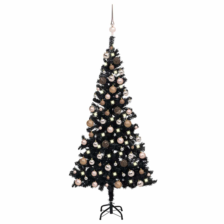 vidaXL Árvore Natal artificial pré-iluminada c/ bolas PVC preto 1