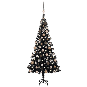 vidaXL Árvore Natal artificial pré-iluminada c/ bolas PVC preto