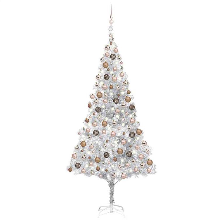 vidaXL Árvore Natal artificial pré-iluminada c/bola 210cm PET prateado 1