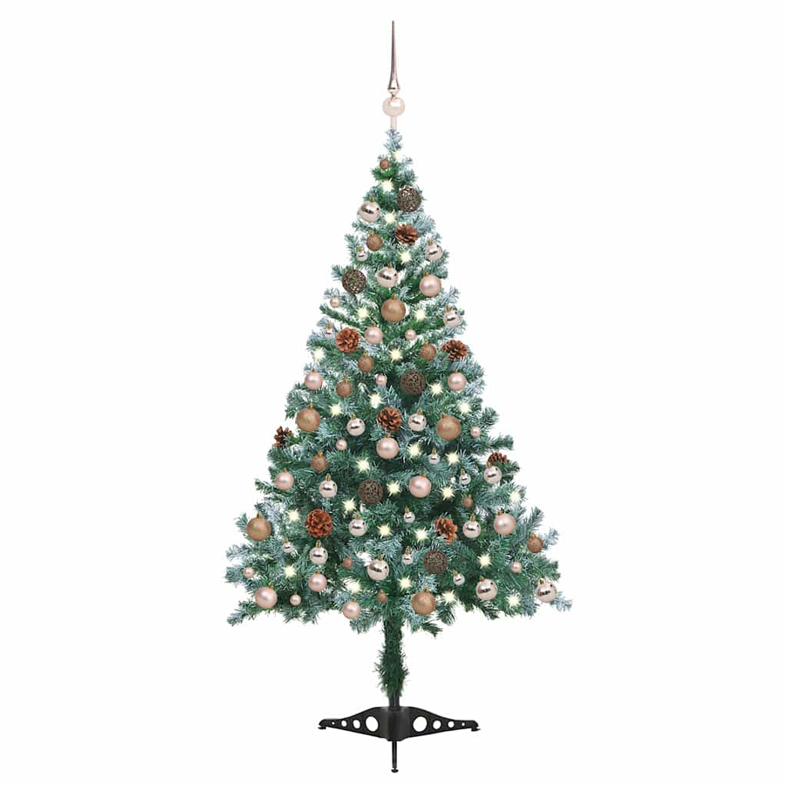 vidaXL Árvore de Natal pré-iluminada geada c/ bolas e pinhas 150 cm 1