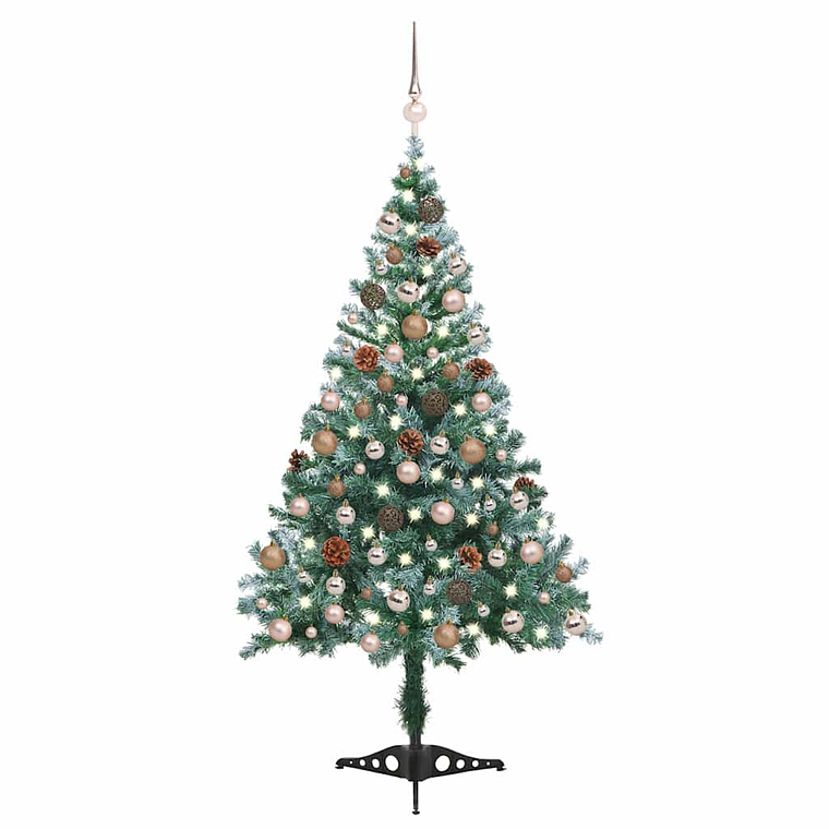 vidaXL Árvore de Natal pré-iluminada geada c/ bolas e pinhas 150 cm 1
