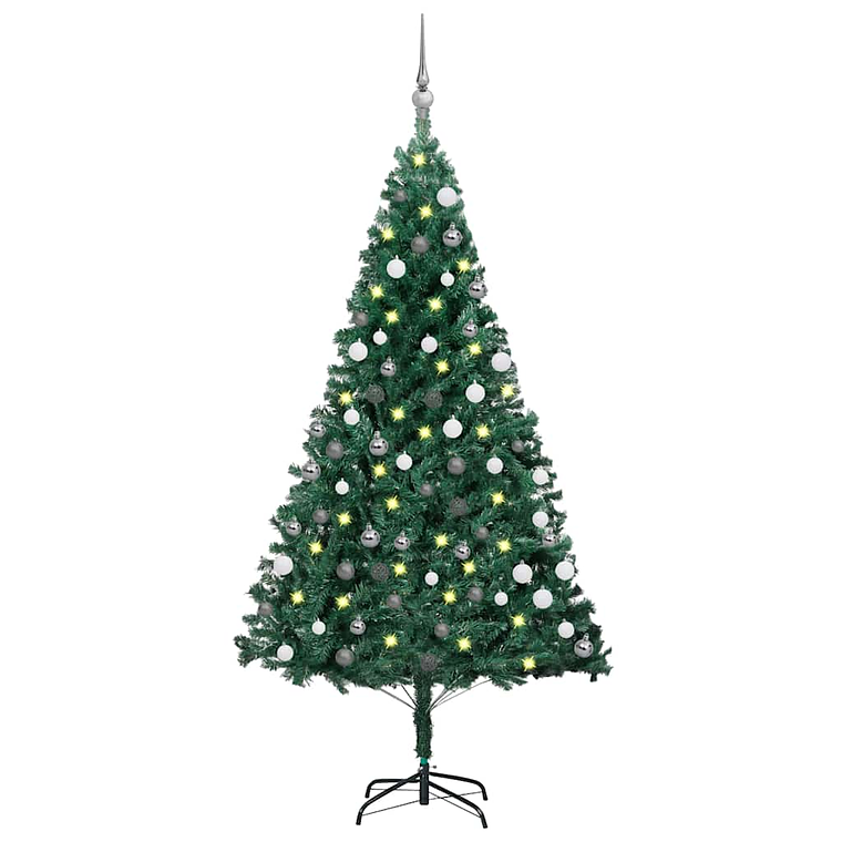 vidaXL Árvore Natal artificial pré-iluminada c/ bolas 150 cm PVC verde 1