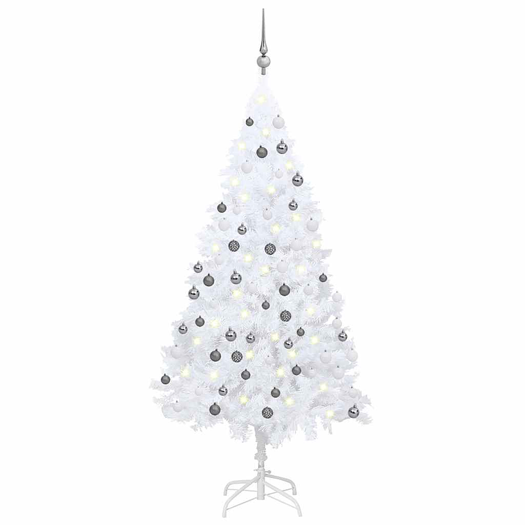 vidaXL Árvore Natal artificial pré-iluminada c/ bolas 120cm PVC branco 1