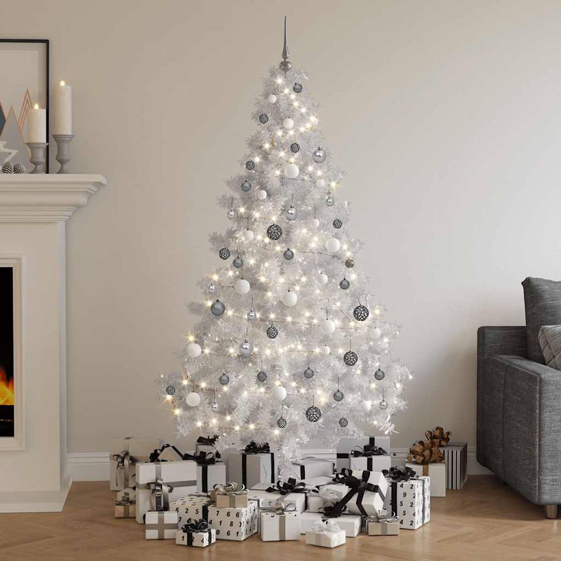 vidaXL Árvore Natal artificial pré-iluminada c/ bolas PVC branco 1