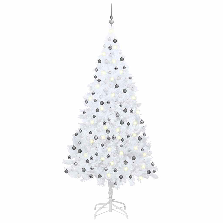 vidaXL Árvore Natal artificial pré-iluminada c/ bolas branco 1