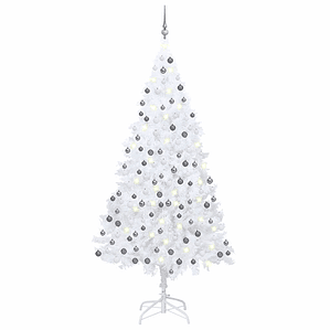 vidaXL Árvore Natal artificial pré-iluminada c/ bolas PVC branco