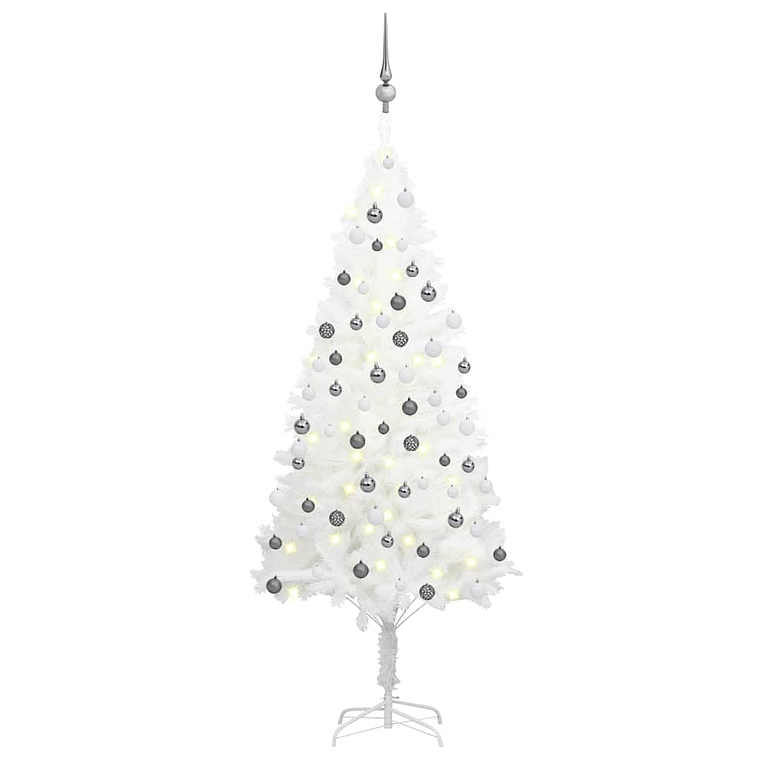 vidaXL Árvore Natal artificial pré-iluminada c/ bolas 150 cm branco 1