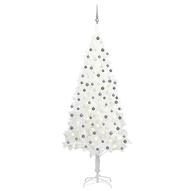 vidaXL Árvore Natal artificial pré-iluminada c/ bolas 210 cm branco 1