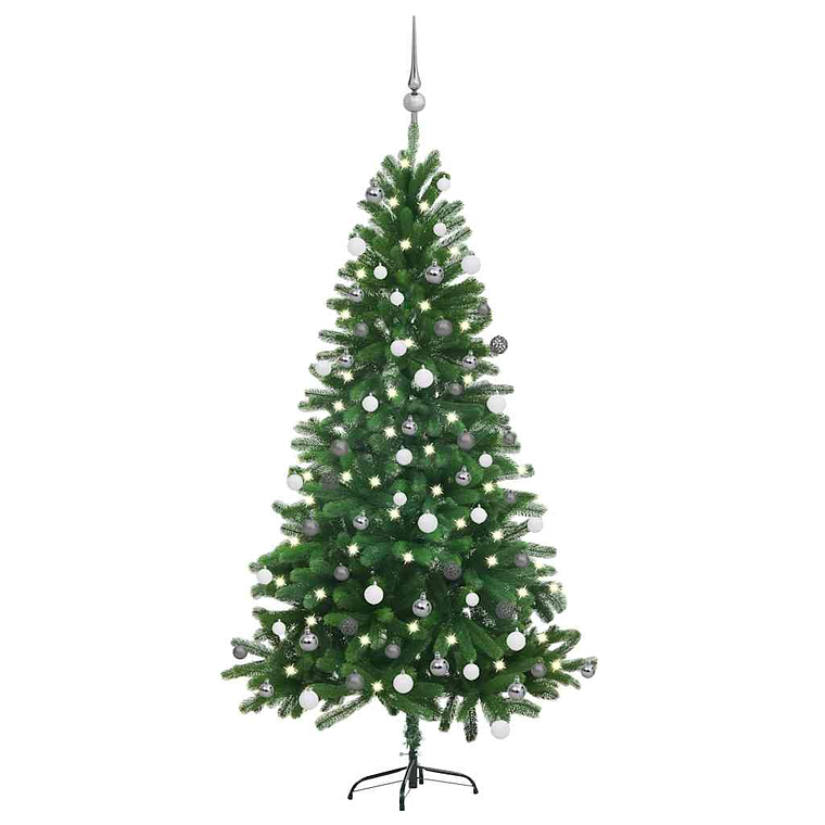 vidaXL Árvore Natal artificial pré-iluminada c/ bolas 150 cm verde 1