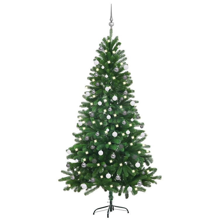 vidaXL Árvore Natal artificial pré-iluminada c/ bolas 180 cm verde 1