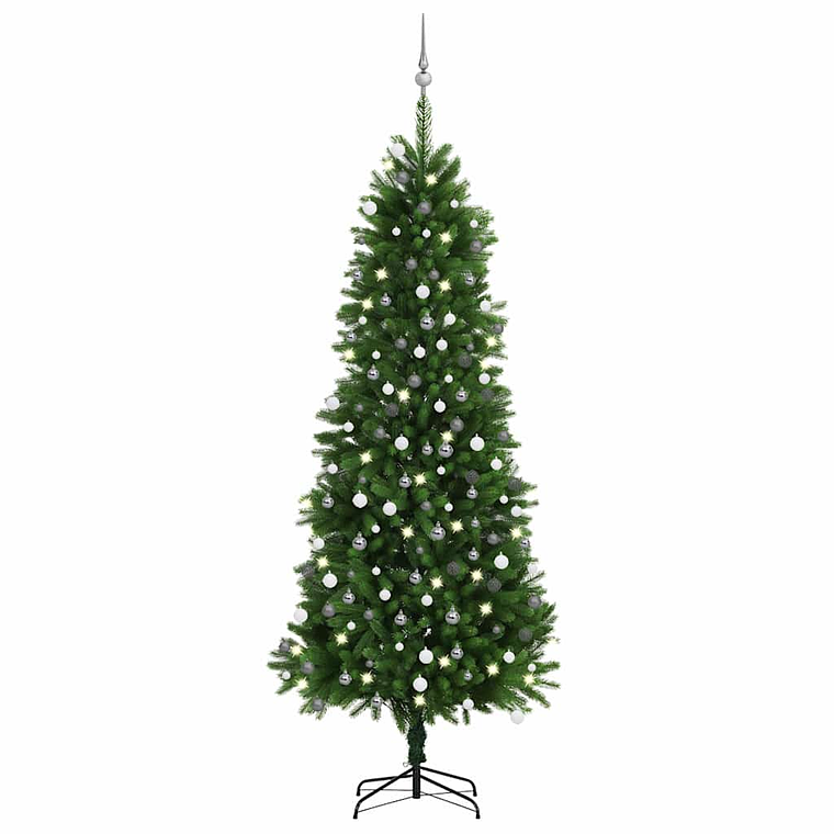 vidaXL Árvore Natal artificial pré-iluminada c/ bolas 240 cm verde 1