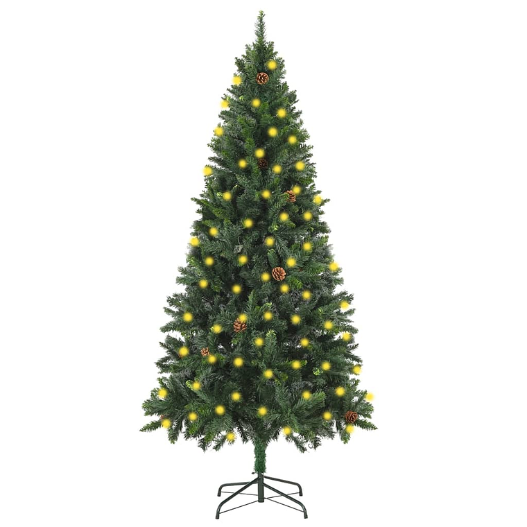 vidaXL Árvore de Natal pré-iluminada com pinhas 180 cm verde 1