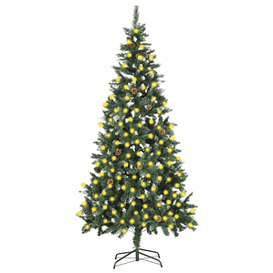 vidaXL Árvore de Natal artificial com pinhas pré-iluminada 210 cm