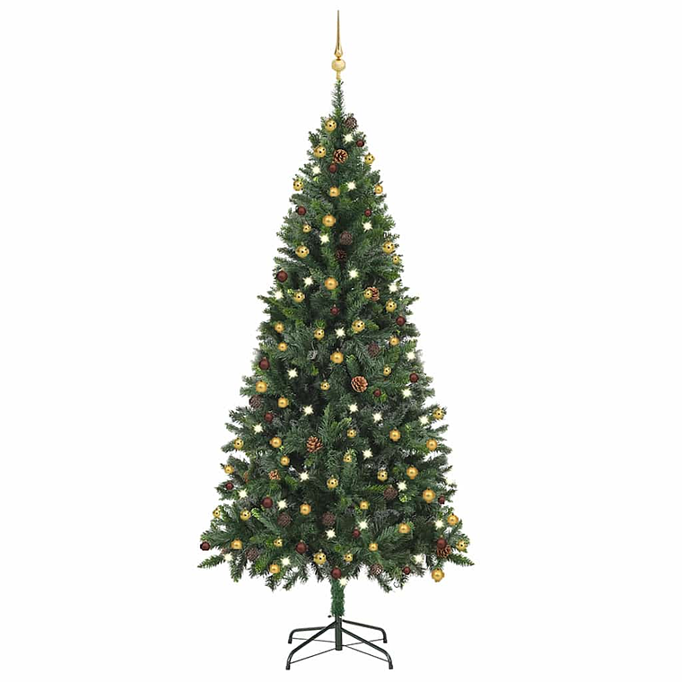 vidaXL Árvore Natal artificial pré-iluminada c/ bolas 210 cm verde 1