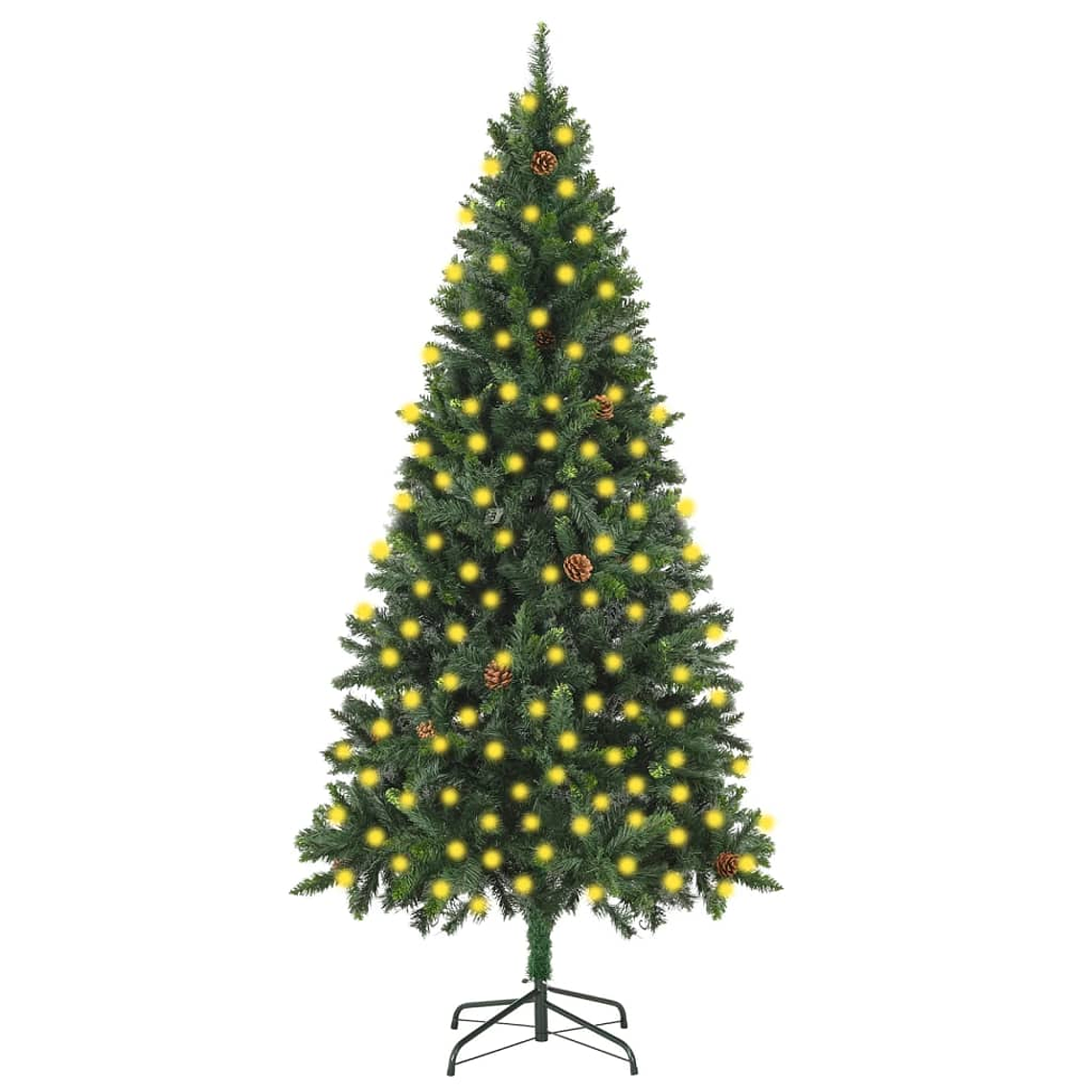 vidaXL Árvore de Natal pré-iluminada com pinhas 210 cm verde 1