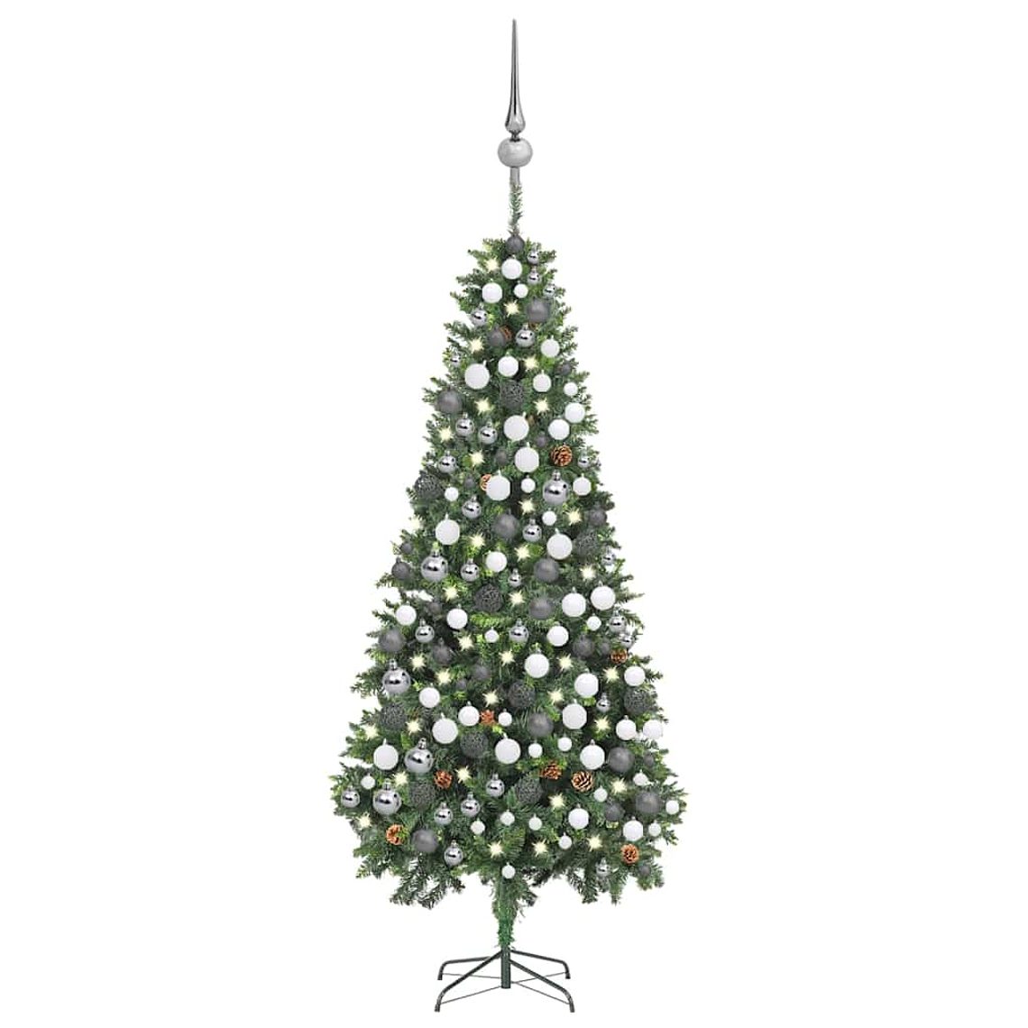 vidaXL Árvore Natal artificial pré-iluminada c/ bolas e pinhas 210 cm 1