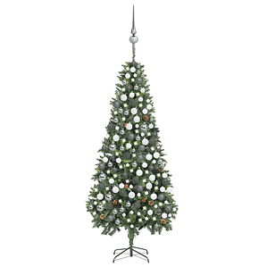 vidaXL Árvore Natal artificial pré-iluminada c/ bolas e pinhas 210 cm