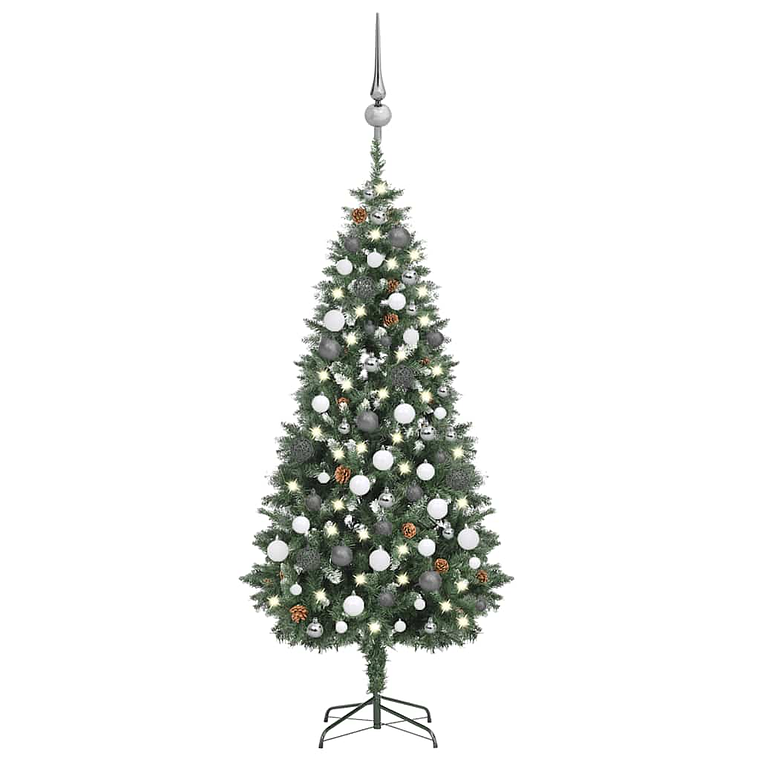 vidaXL Árvore Natal artificial pré-iluminada c/ bolas e pinhas 180 cm 1