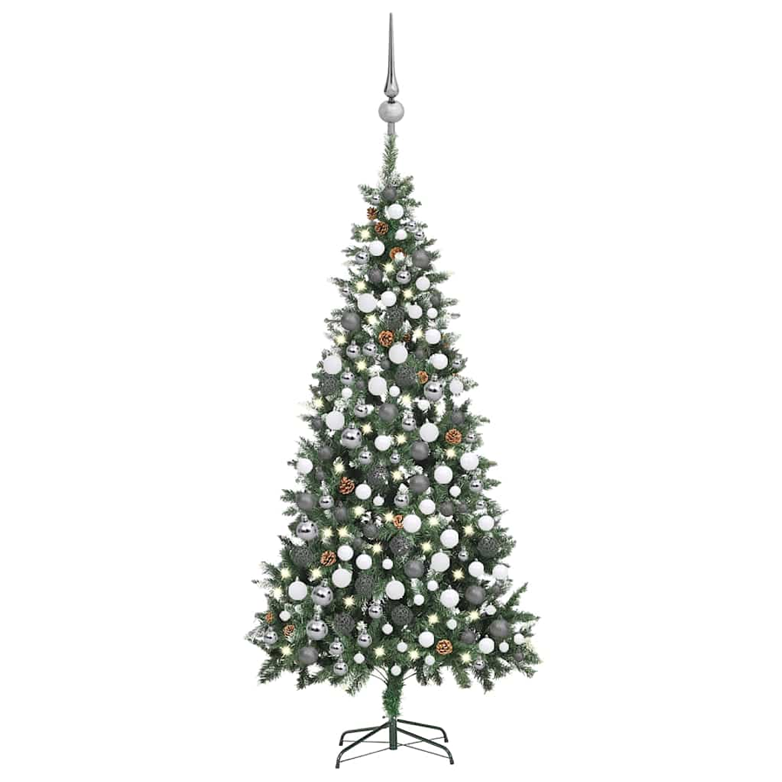 vidaXL Árvore Natal artificial pré-iluminada c/ bolas e pinhas 210 cm 1