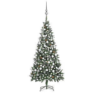 vidaXL Árvore Natal artificial pré-iluminada c/ bolas e pinhas 210 cm